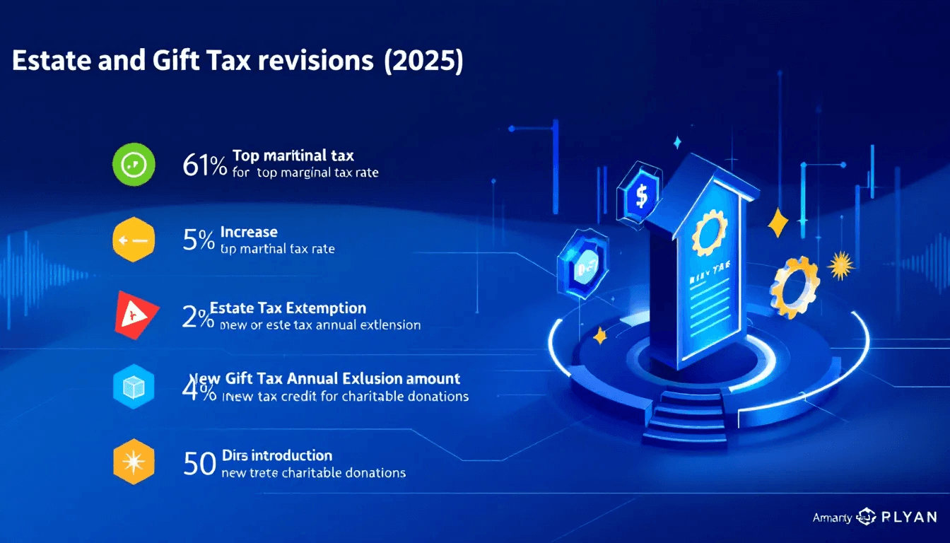 Visual summary of estate and gift tax revisions for 2025, highlighting key changes.