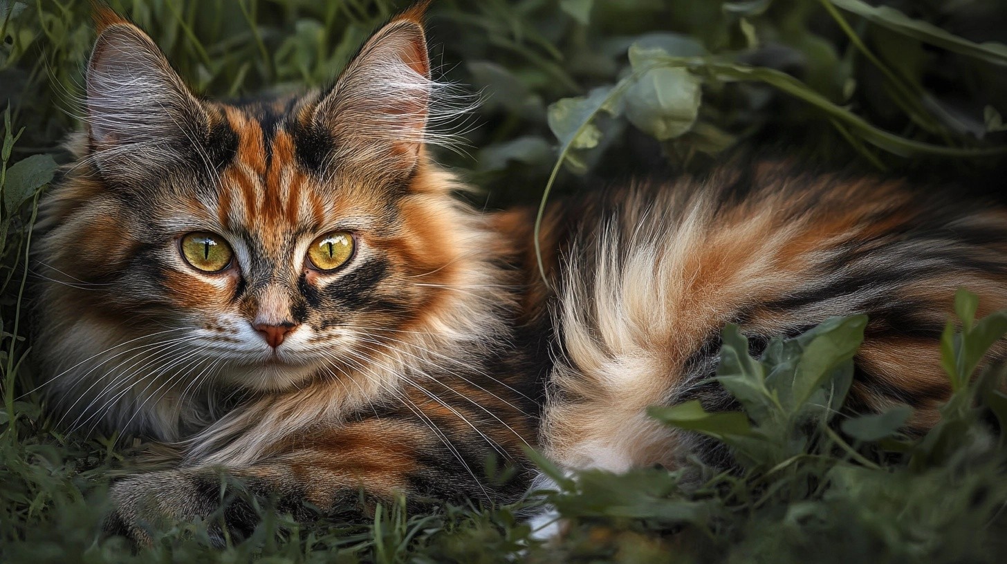 A female cat in foliage