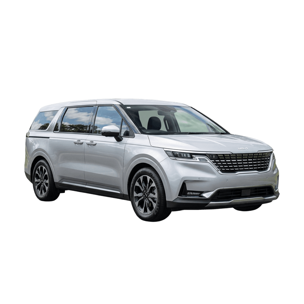 Silver minivan with chrome accents.