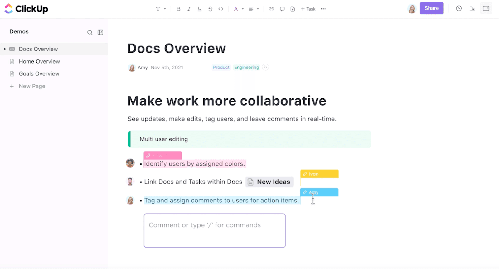 The interface of ClickUp Docs