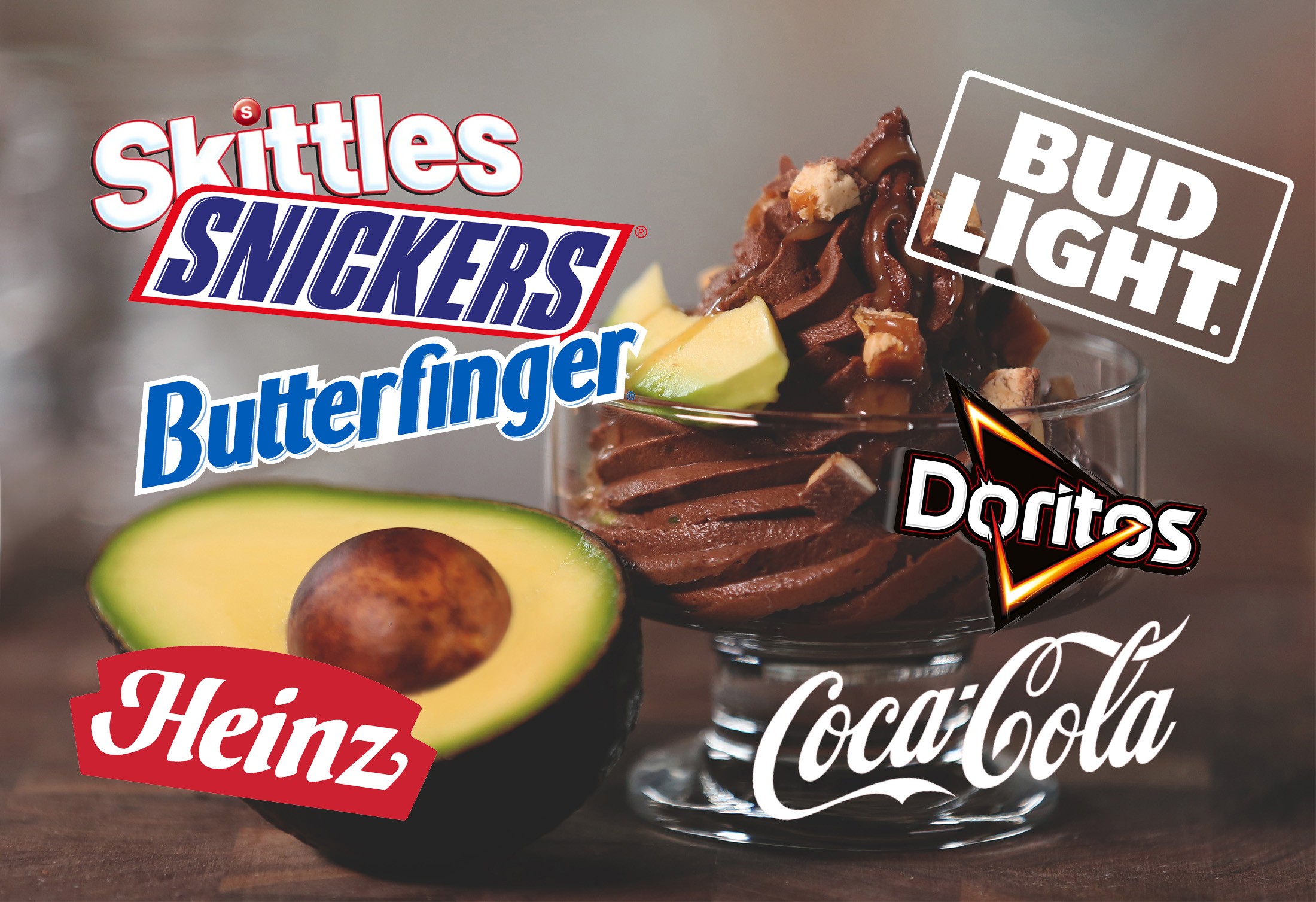 Recipes for skittles, snickers, butterfinger, coke, and doritos all made with avocados.