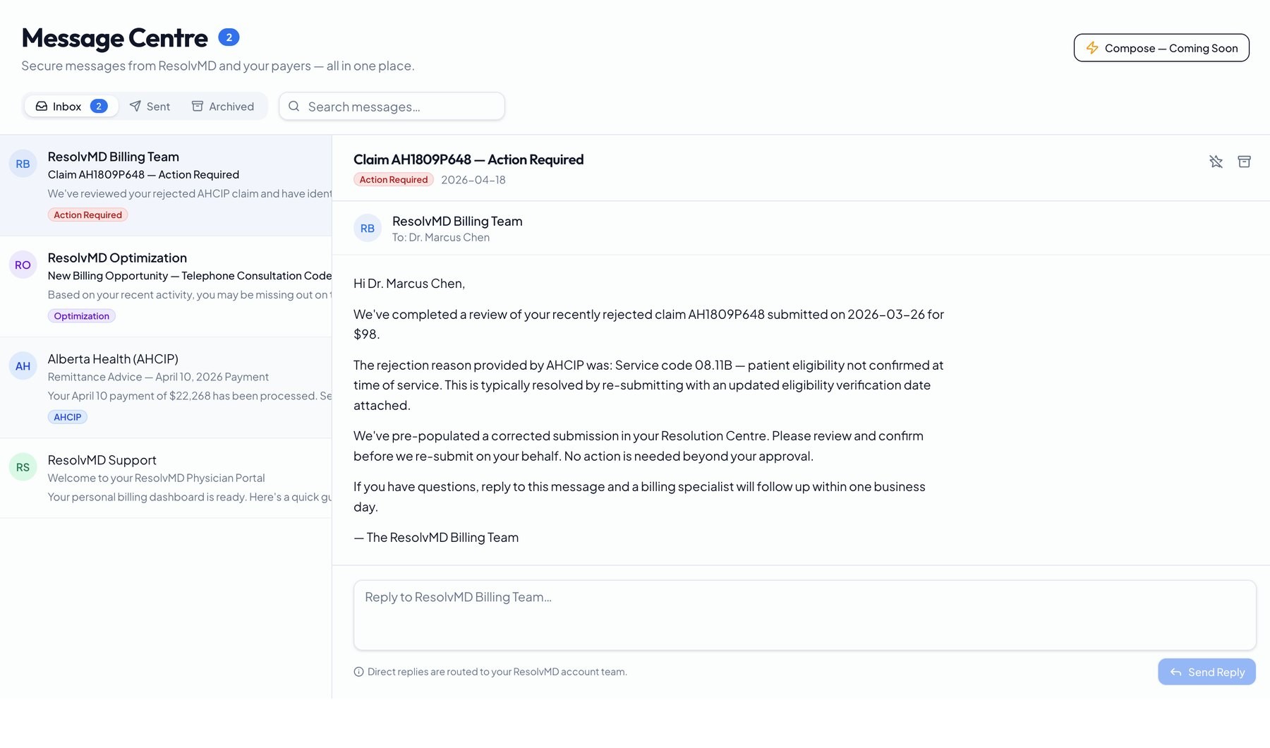 Your billing team in the MyBilling portal