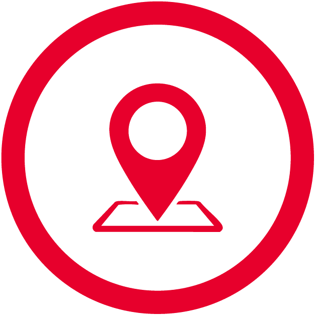 Red pin icon on a black background, representing Convenient Location storage in Al Quoz.
