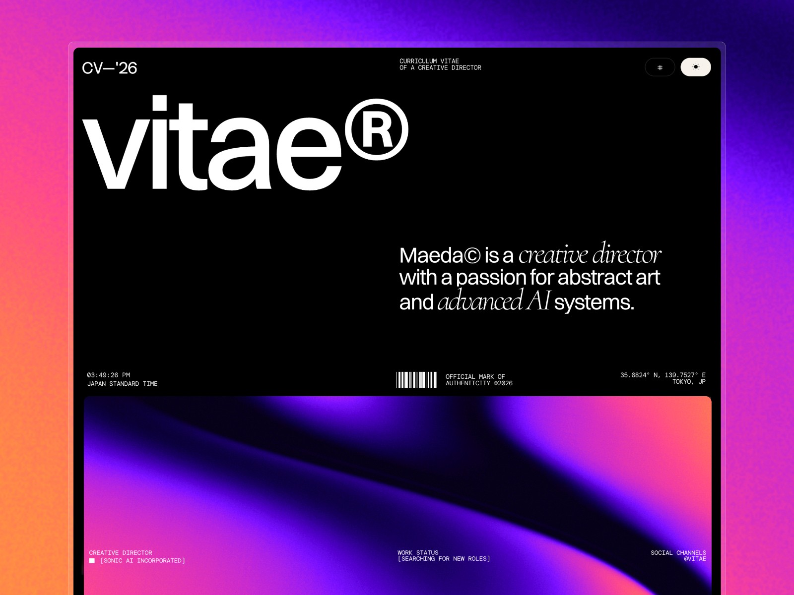 Vitae CV — 高级暗黑极简作品集网站设计灵感