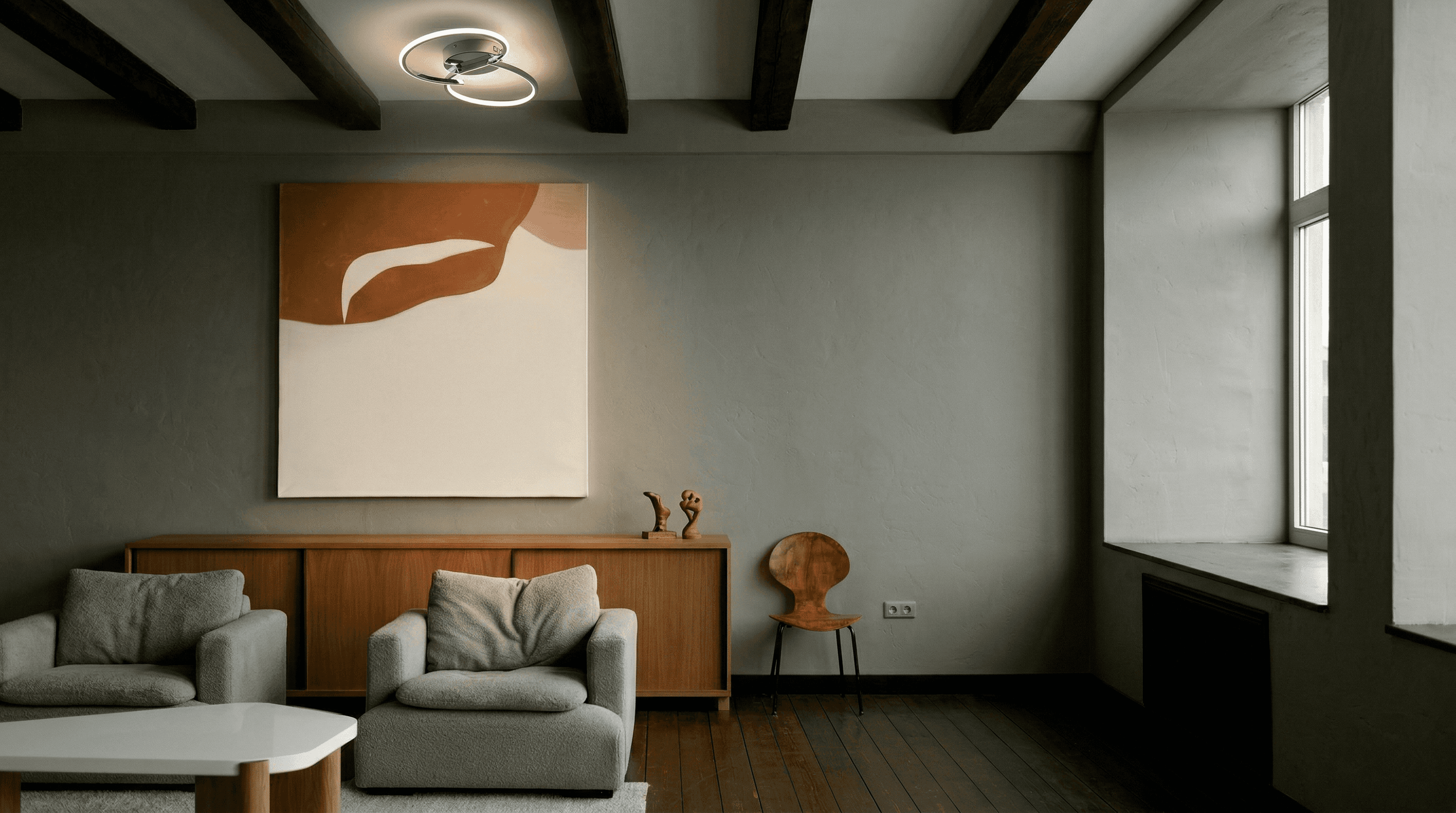 Large living space with matt paint wall finish