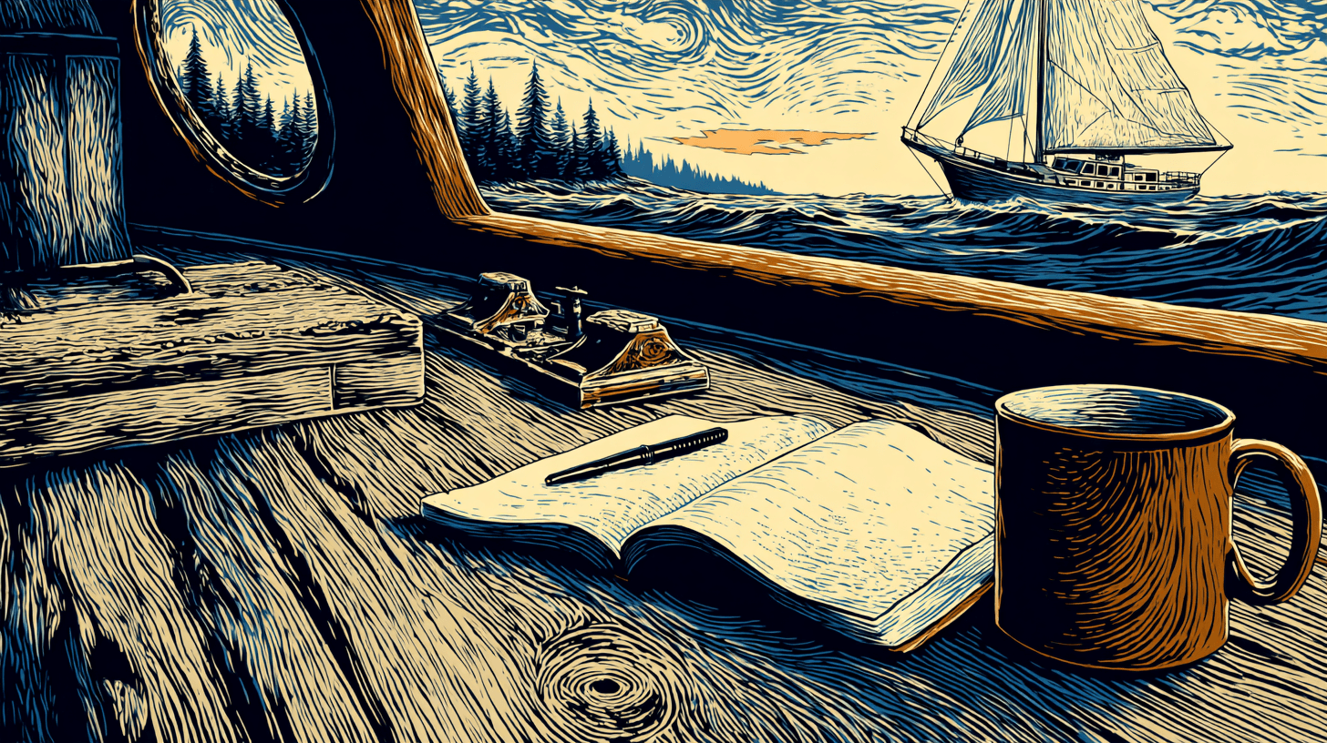 Captains log at the helm of a yacht
