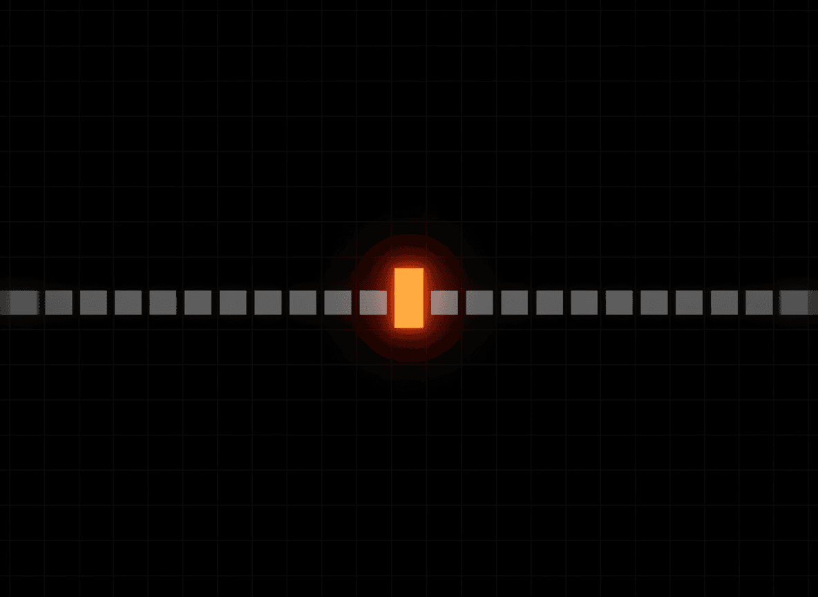 Animated orange slider on a line of blocks, indicating a control or progress indicator. Digital interface element.