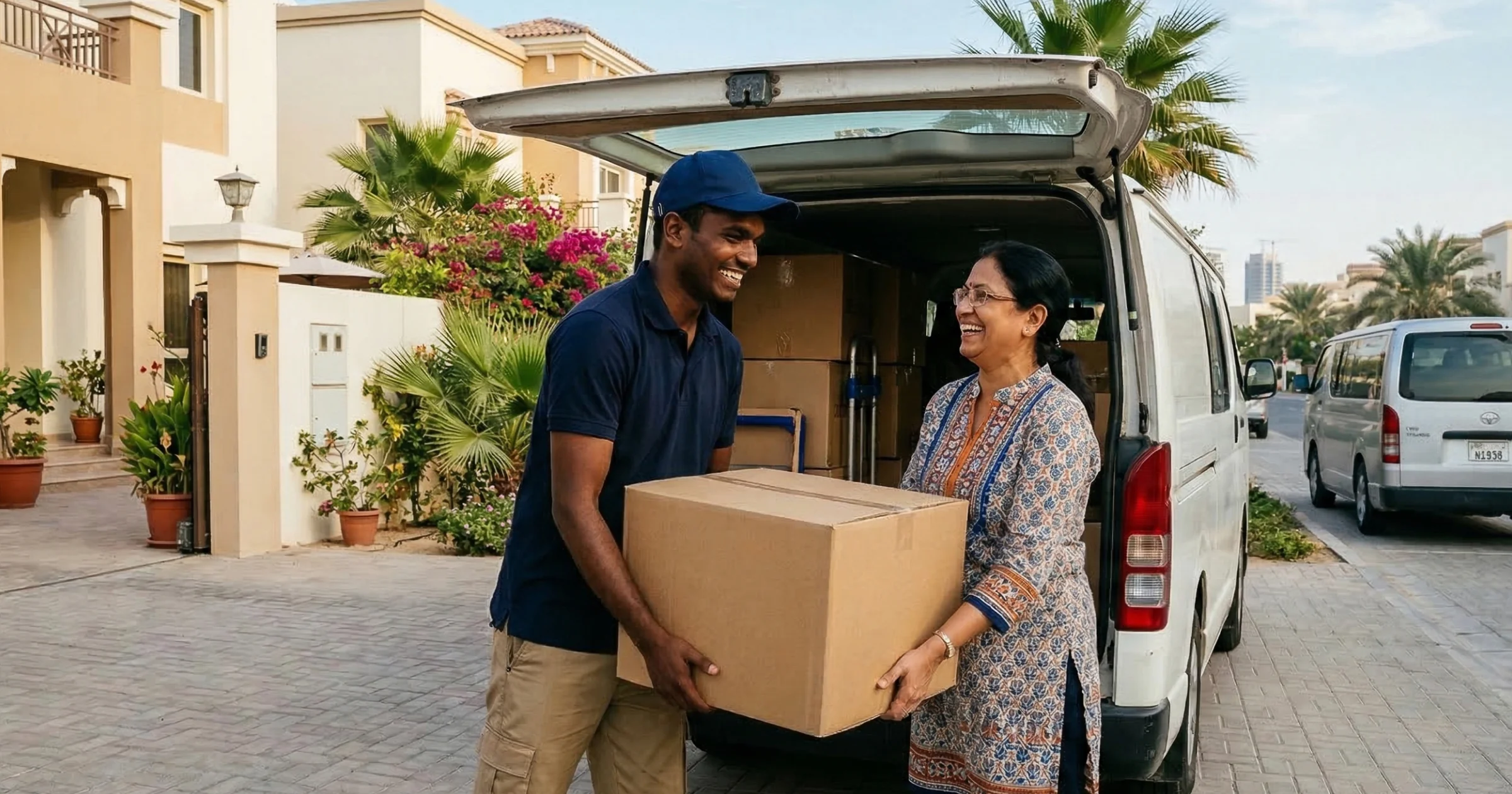 A man helping a lady with their items