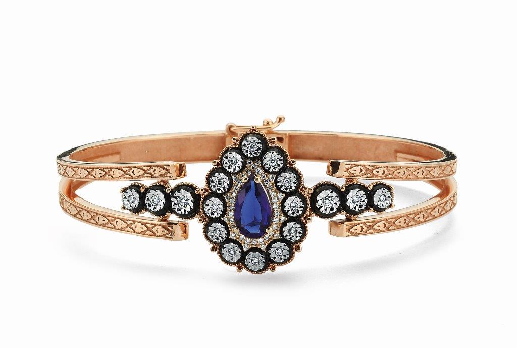 Safir Renkli Elmas Kelepçe Bilezik 0.23 Karat Pembe Altın