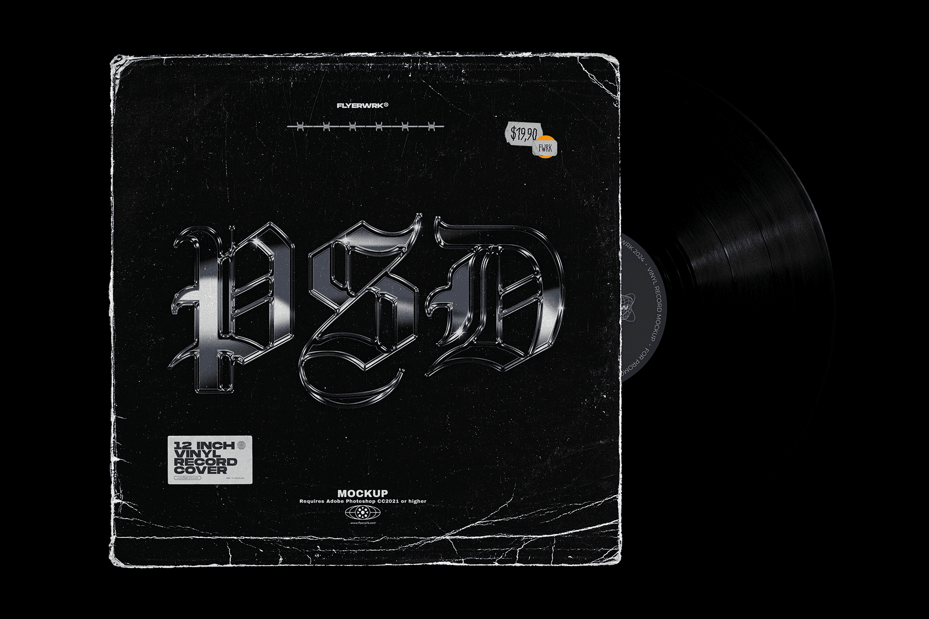 Vinyl record mockup displaying custom album cover design with colorful artwork