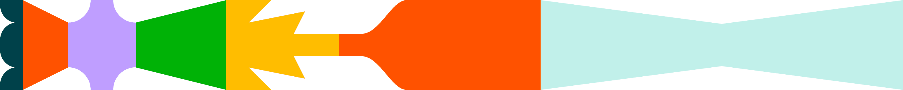 The Frontier brand graphic, made of abstract colourful shapes that each represent different segments of a story.