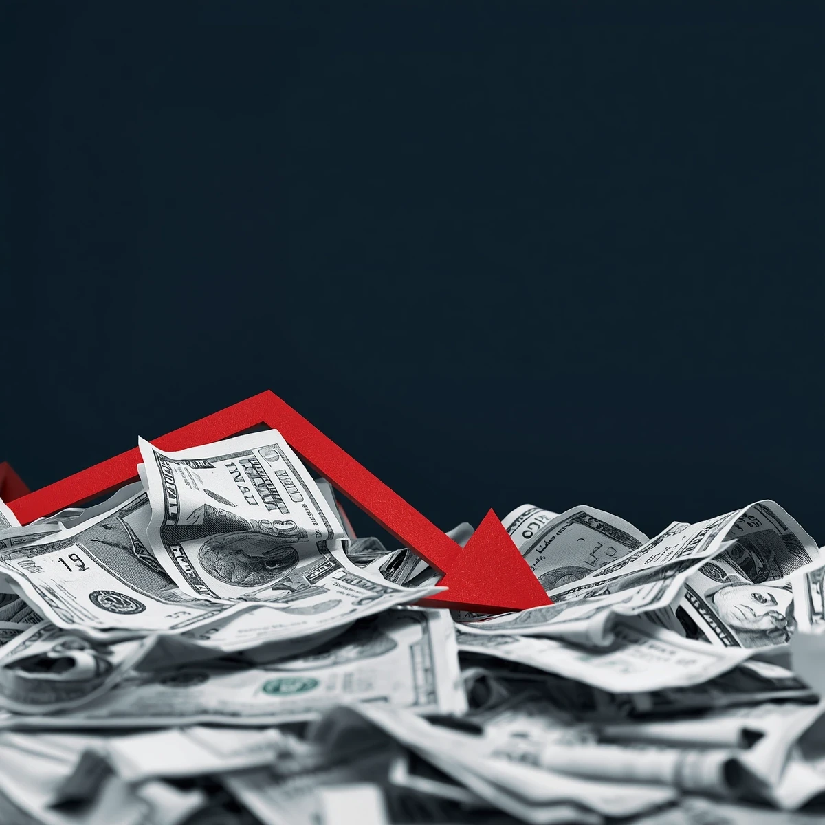 A sharp red downward trend arrow cutting across a pile of money, representing the margin bleed and lost revenue caused by poor field routing.