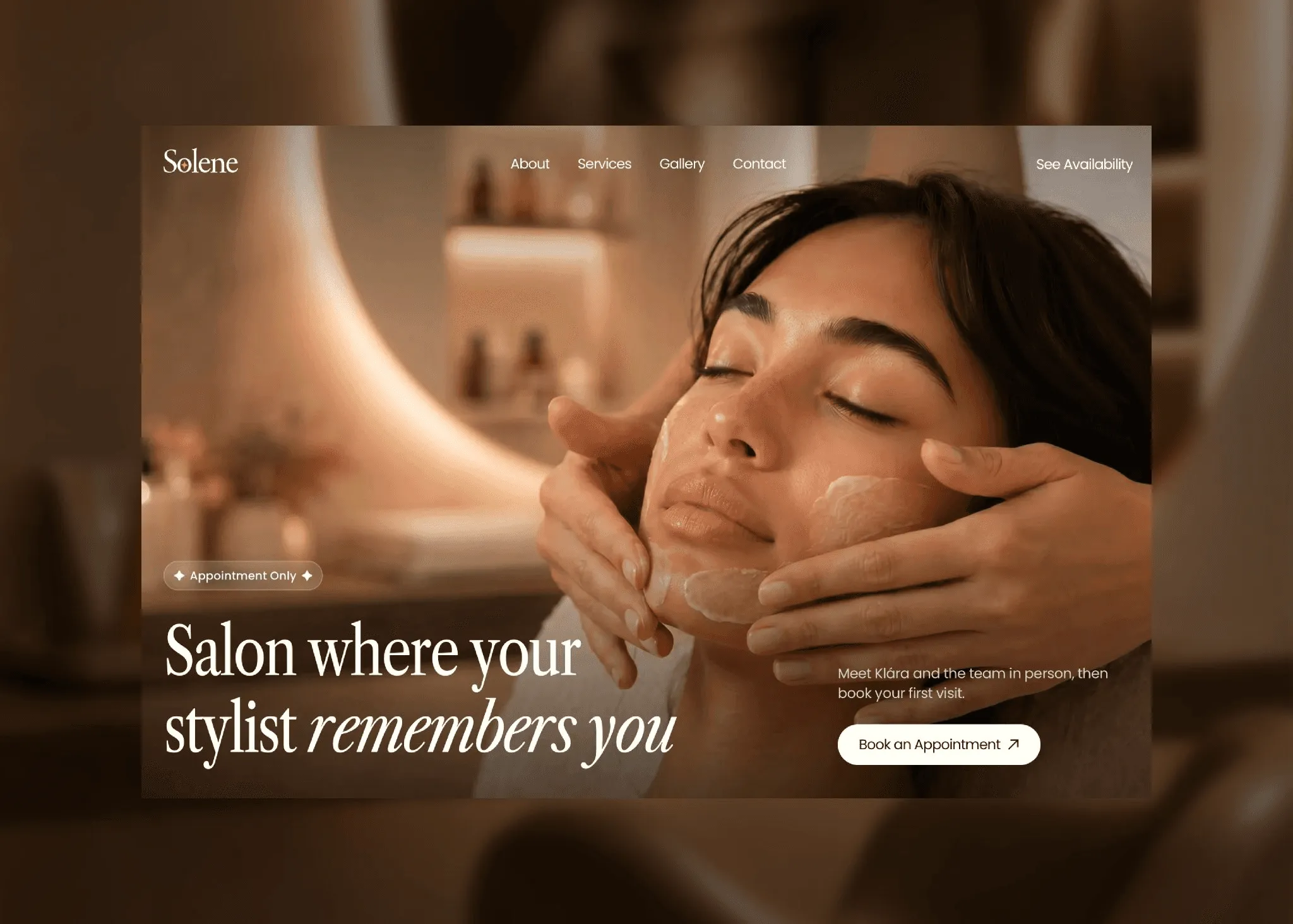 Úvodní stránka webu pro kosmetický salon Solene