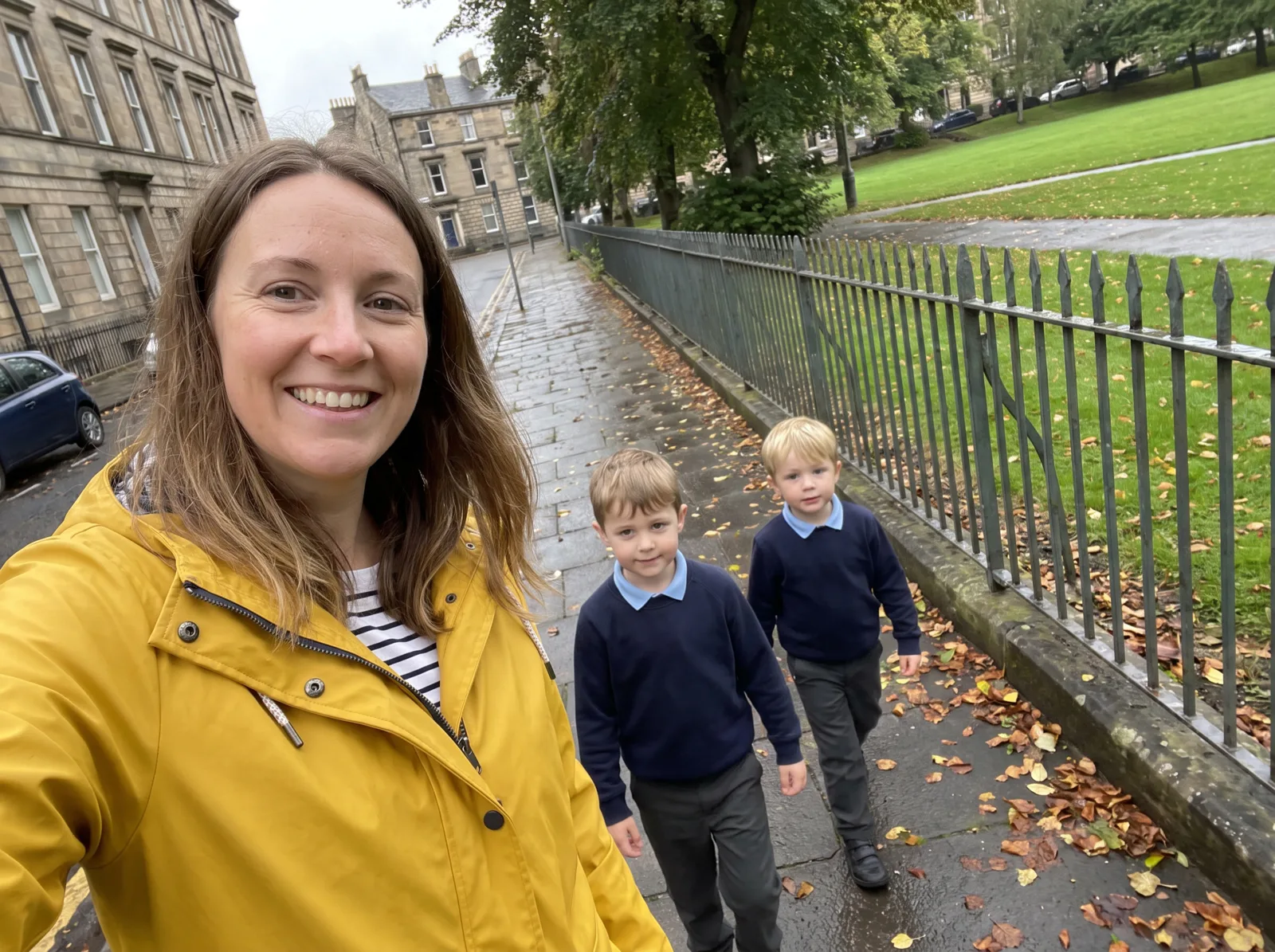 Emma on the school run with her two boys