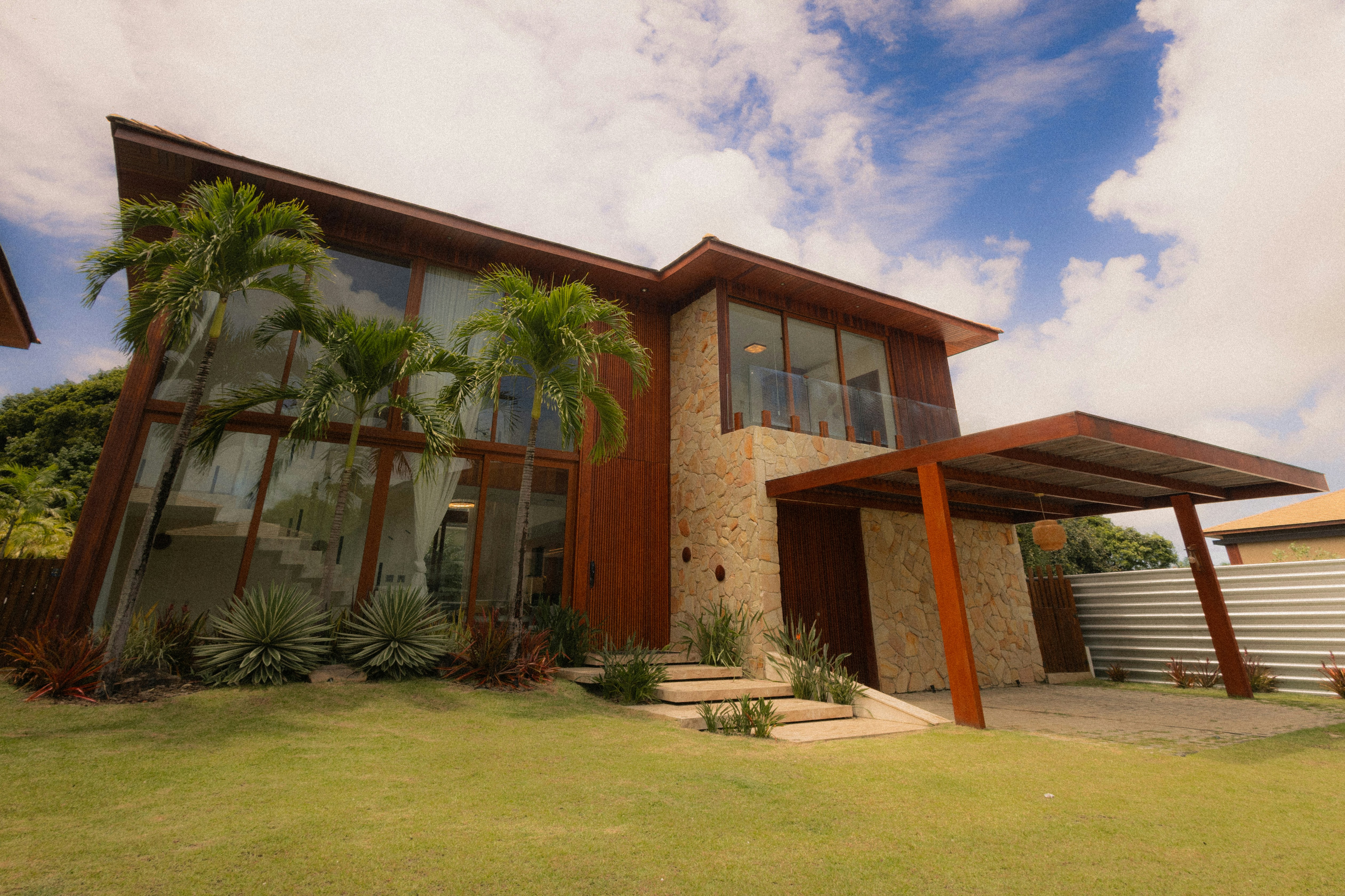 Modern house with wood and stone exterior