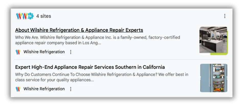 Wilshire Refrigeration search results for high-end appliance repair in Southern California