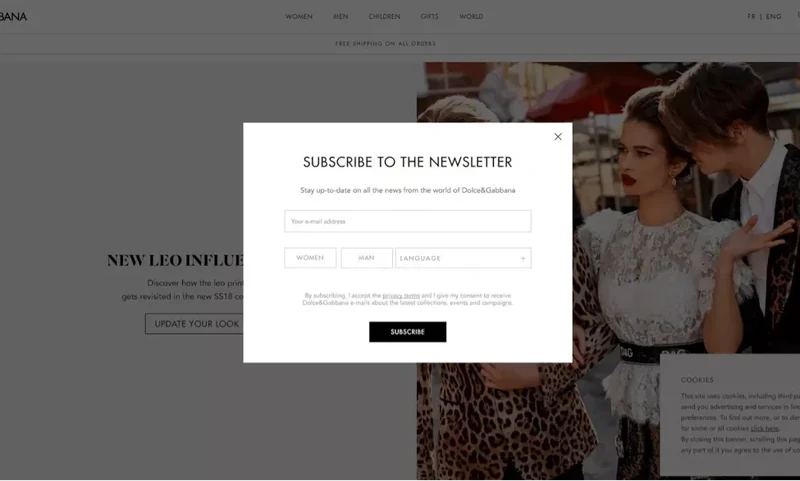Dolce & Gabbana Email Opt-in Website Pop-Up example