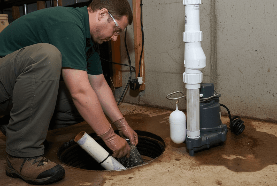 A man operates a sump pump to remove water from a basement, by Automech Group