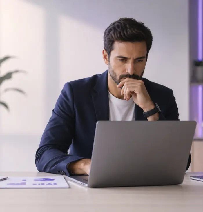 Homem analisando computador
