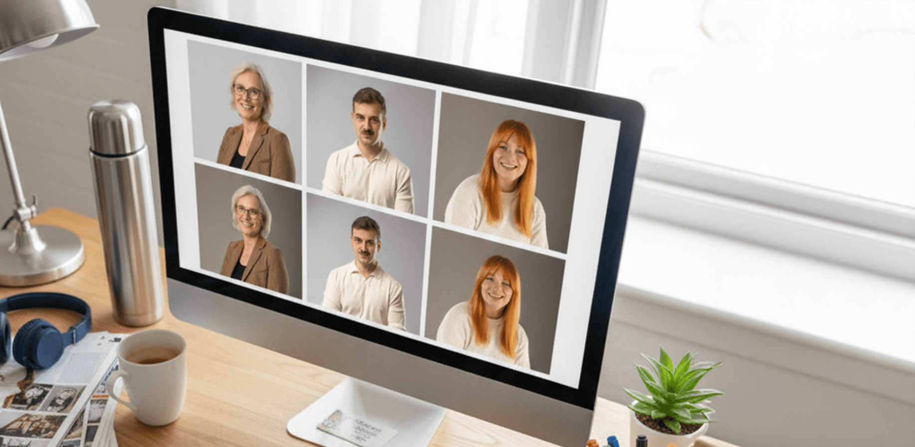 A mockup of portrait photos on a macbook screen. 