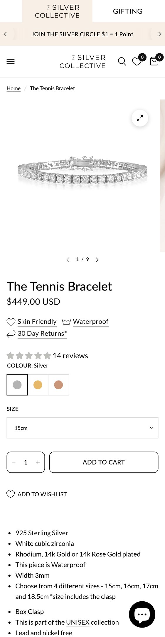 Jewelry product options include: bracelet for The Tennis Bracelet from THE SILVER COLLECTIVE.