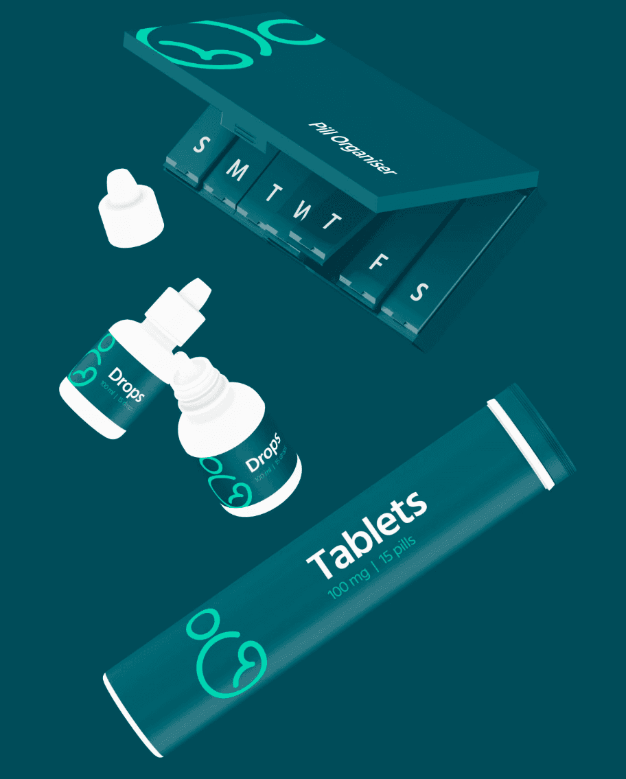 candor ivf pharmacy, pill organiser, drops, and tablets mockup