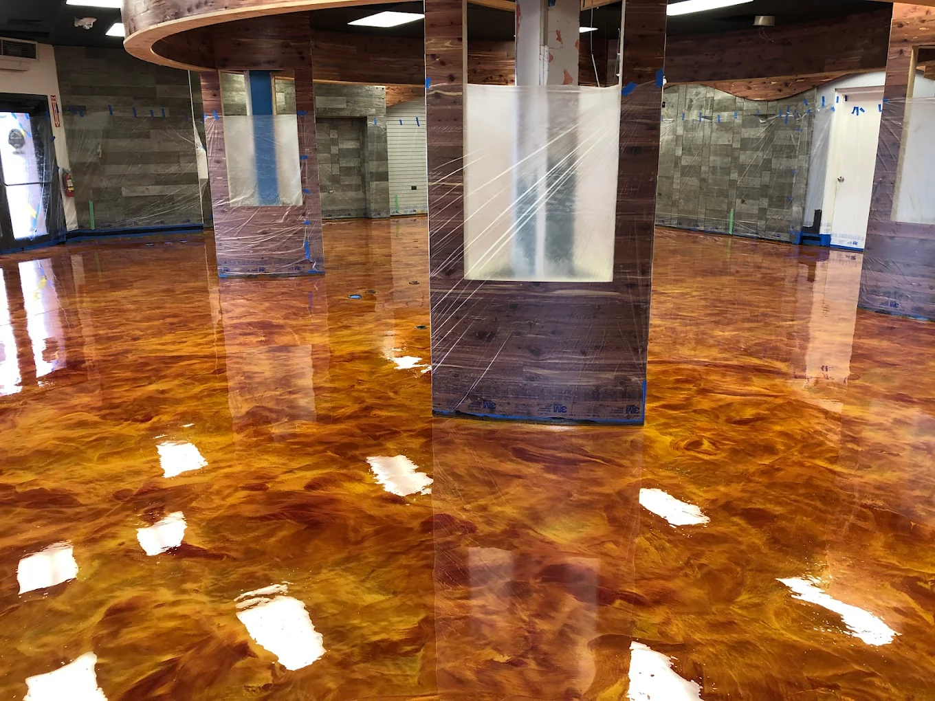 Brown marble effect metallic epoxy floor coating