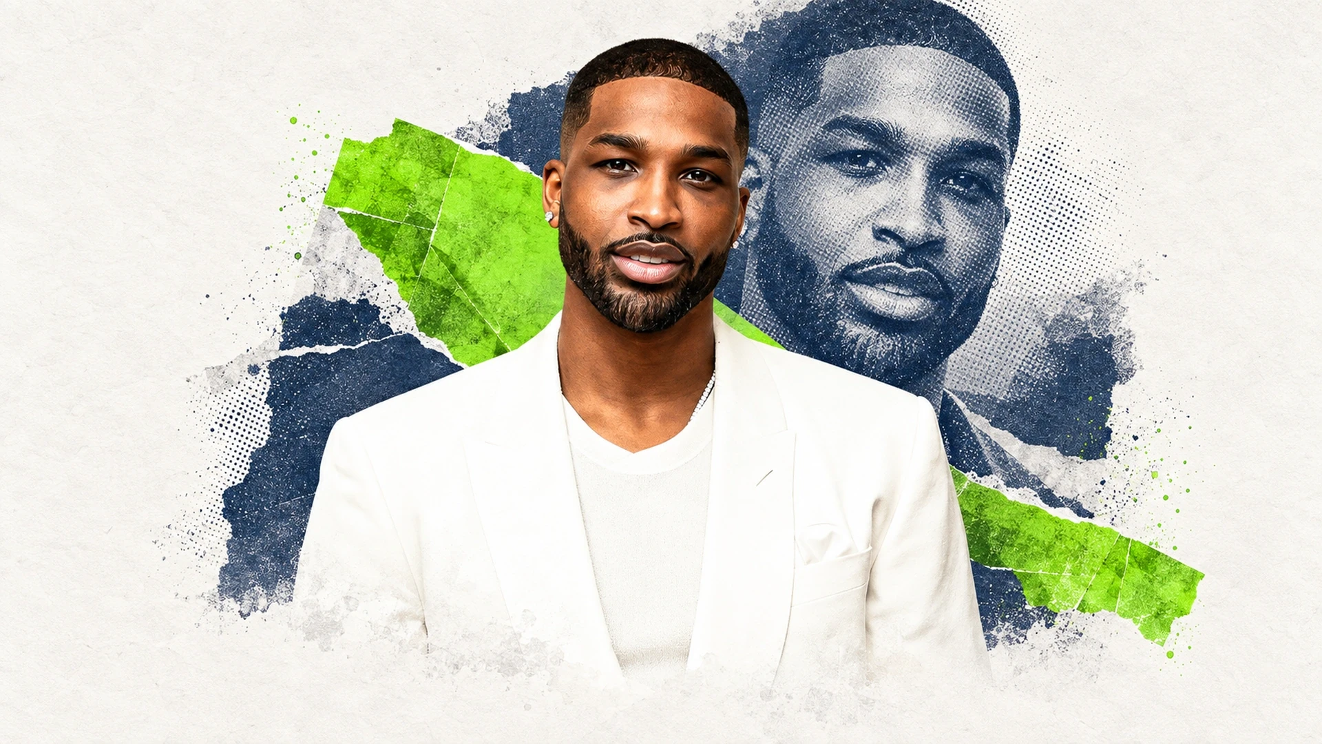Editorial portrait collage of Tristan Thompson