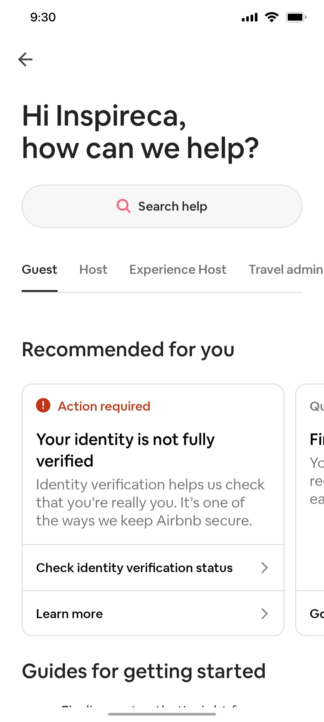 Airbnb help screen