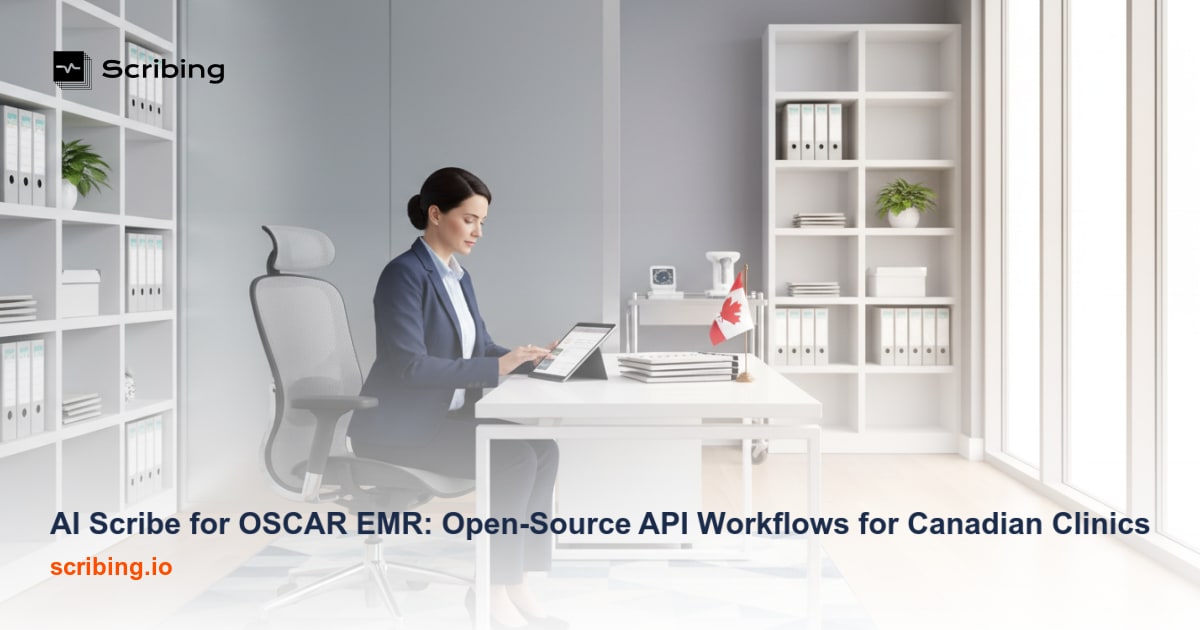 Corporate illustration representing AI scribe technology integrated with Epic EHR clinical documentation workflow