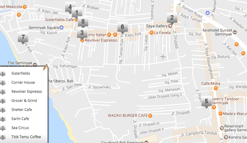 Seminyak Cafes Map