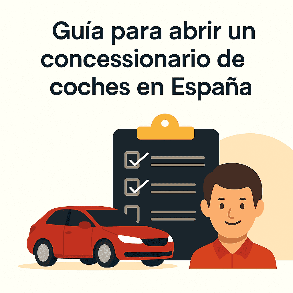 Guide to opening a car dealership in Spain. Checklist, car & man.