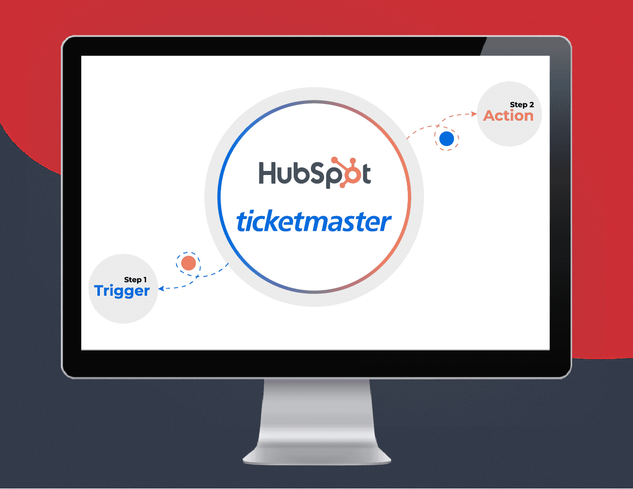 Illustration of a laptop showing HubSpot and Ticketmaster integration