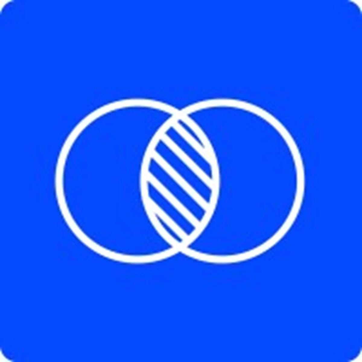 A white icon of two overlapping circles appears on a bright blue background. The design suggests connection, collaboration, or shared purpose.