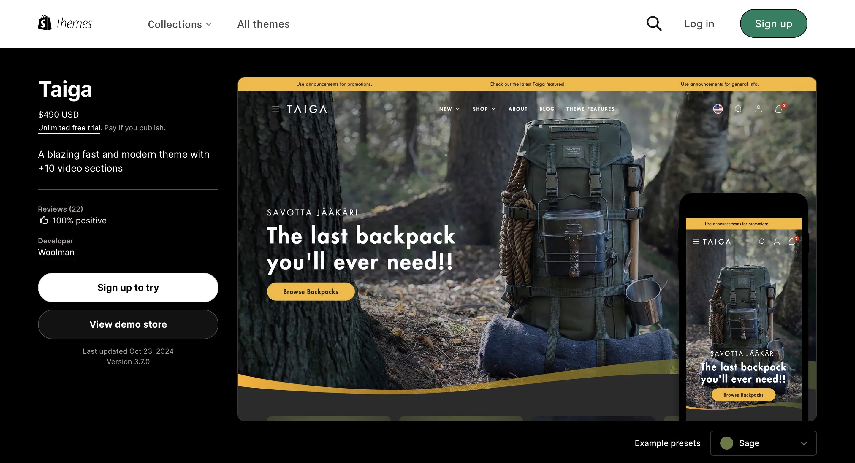 Taiga Shopify theme screenshot