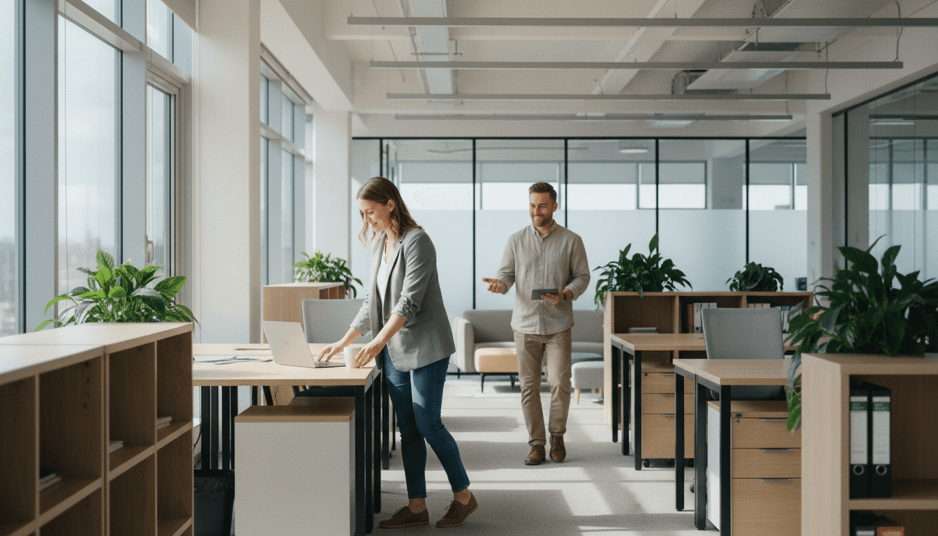 2 Personen sitzen zusammen an einem Tisch und tauschen Ideen aus