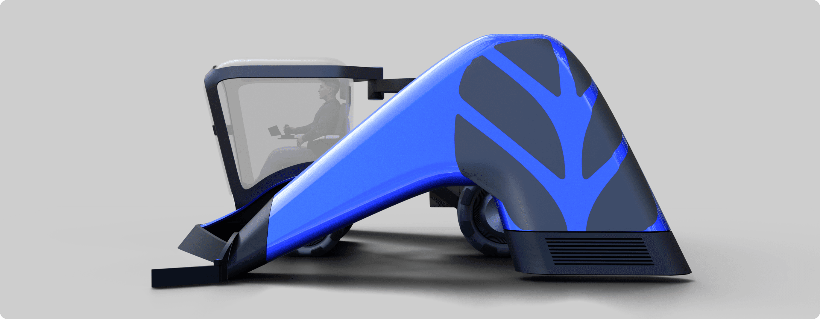 A studio side view render of skeleton design  of DUMBO-A Hazelnut Harvster