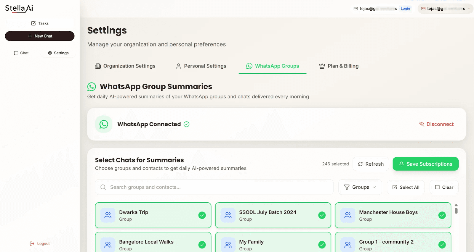 Stella AI WhatsApp Group Settings