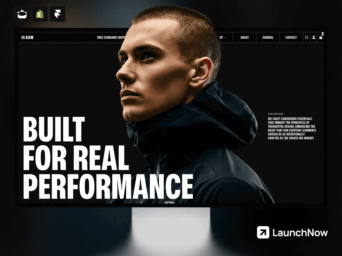 Axiom Framer ecommerce template featuring a bold black-and-white fashion storefront