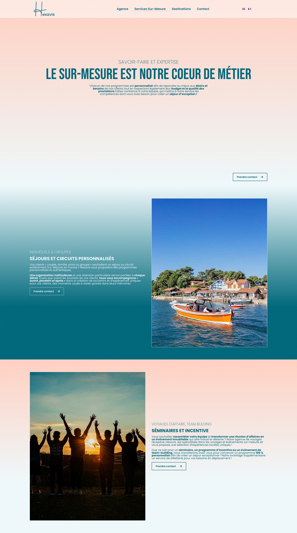 Design de l'interface "Voyage sur-mesure" d'Hexavis : ergonomie web centrée sur la personnalisation d'itinéraires et le conseil touristique B2B.