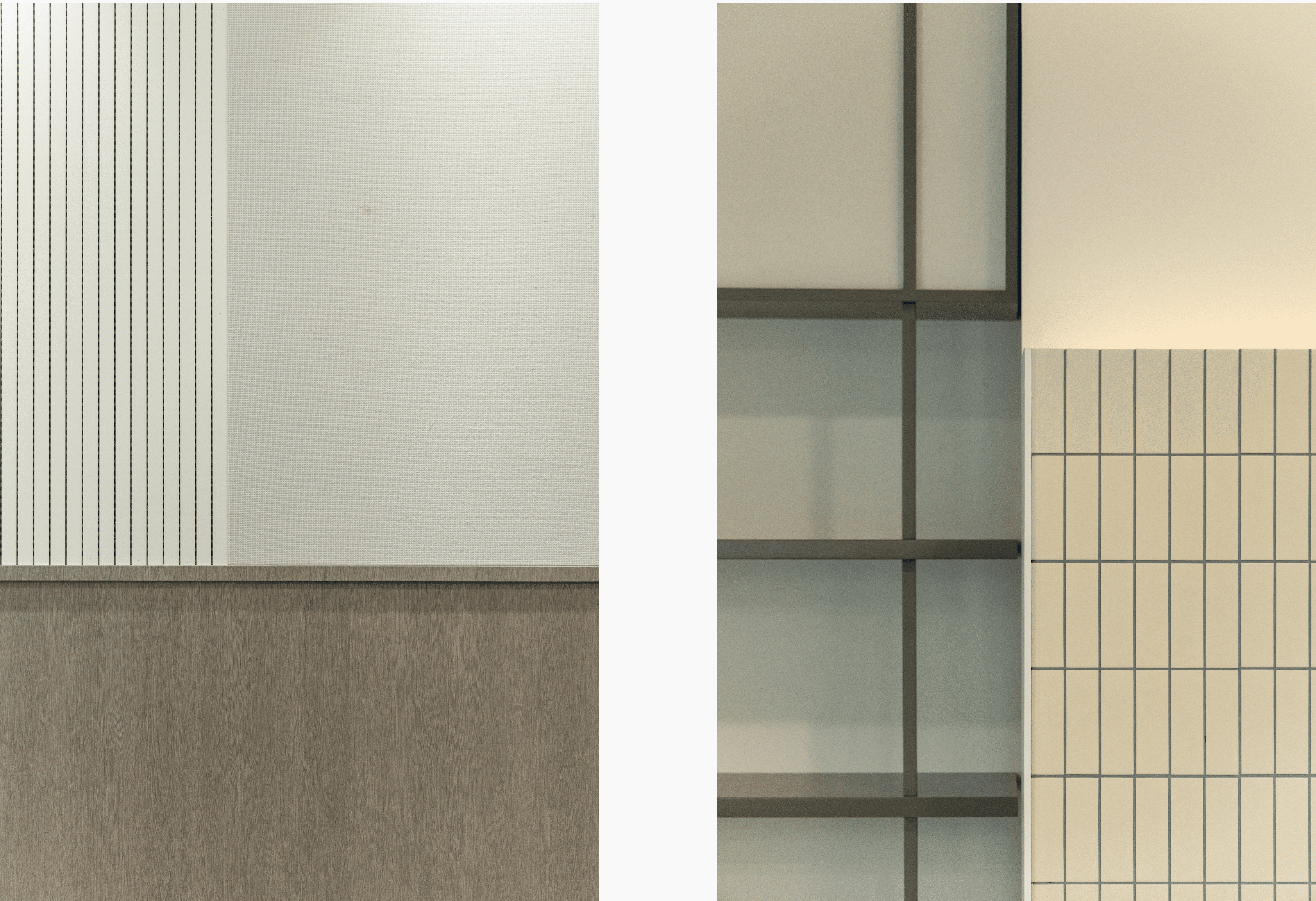 다양한 재질과 색감으로 사용된 벽면 마감재의 모습