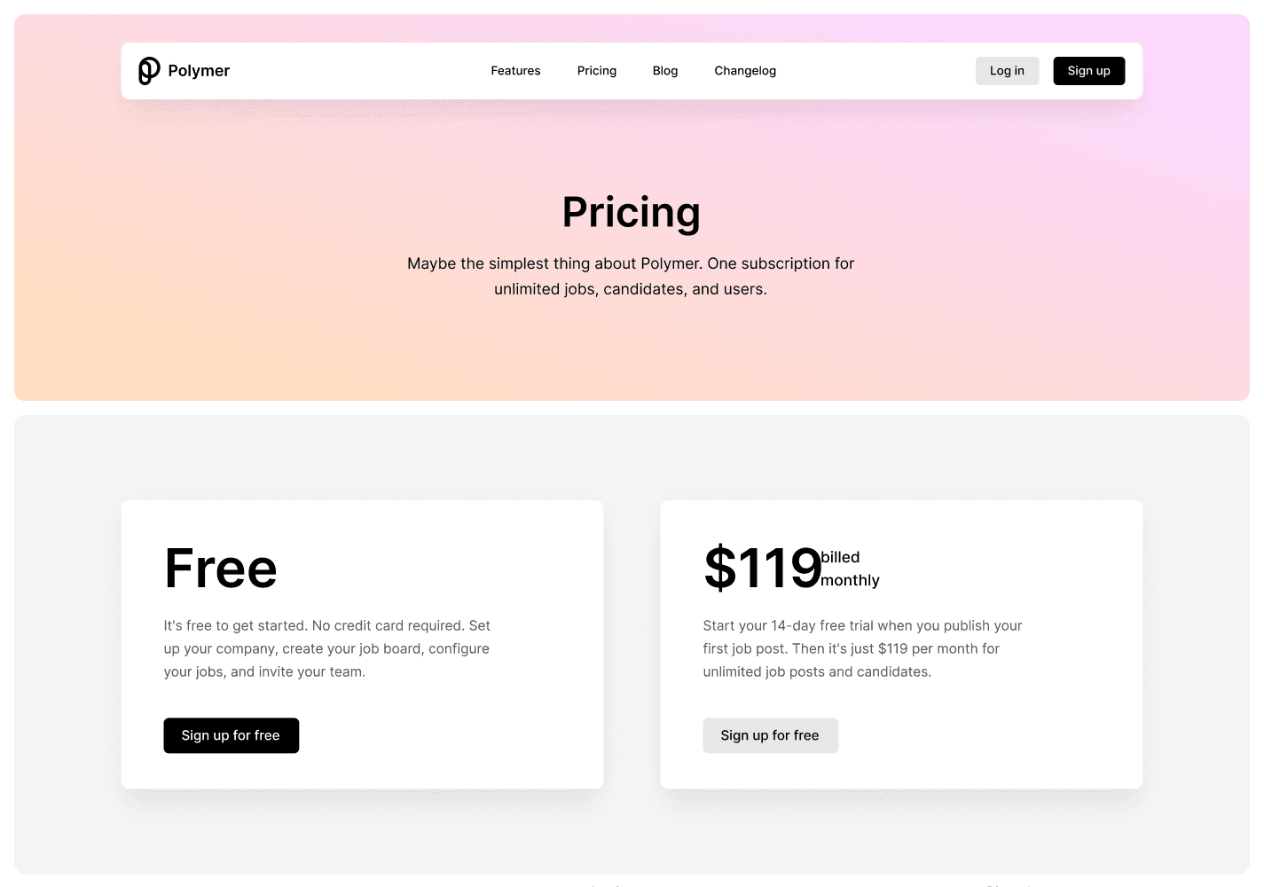 Pricing page component design