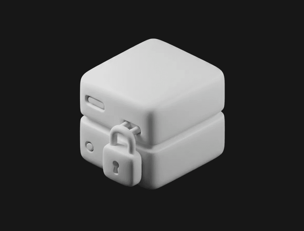 An isometric 3D illustration of a server with a padlock