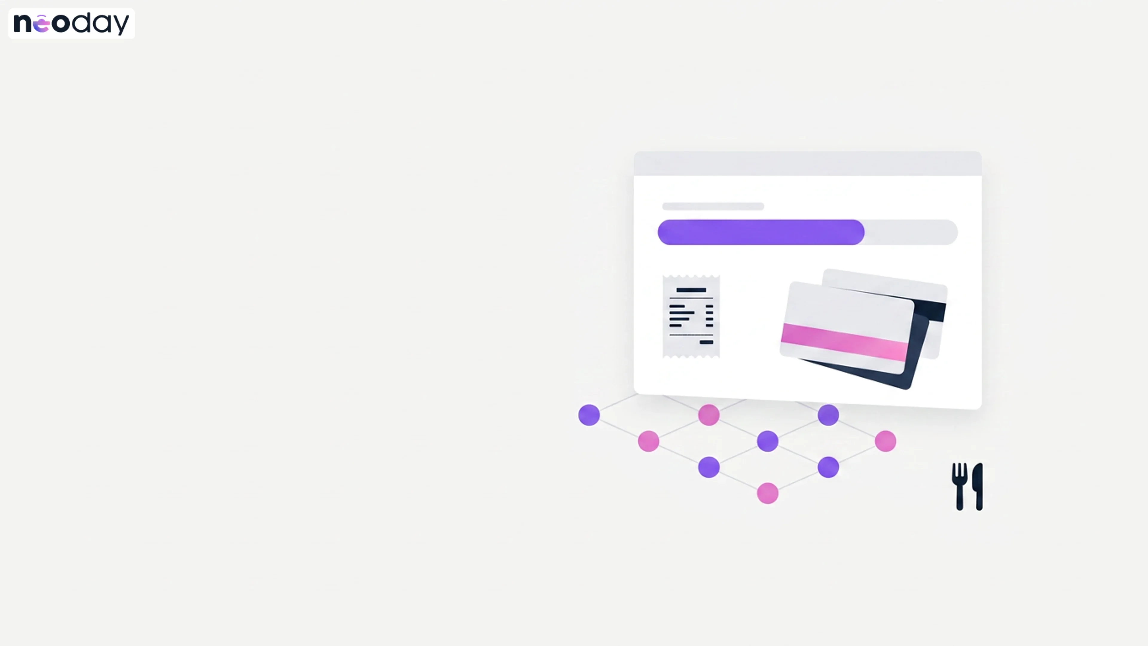 Minimalist illustration of a restaurant loyalty program dashboard with violet accent elements