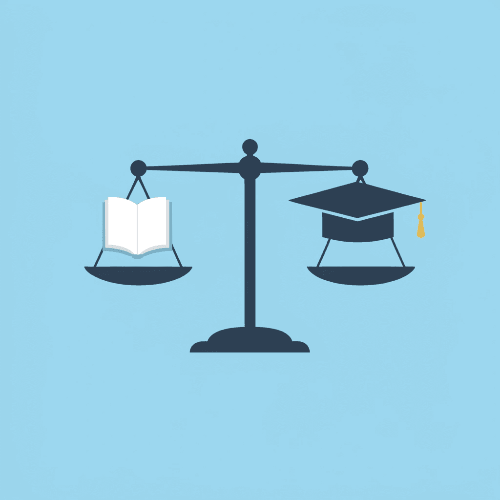  Balance scale comparing preschool focus on social skills versus kindergarten focus on academic learning