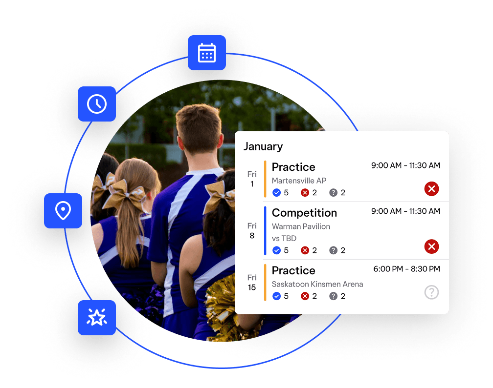 Cheerleading Club Scheduling Screenshot