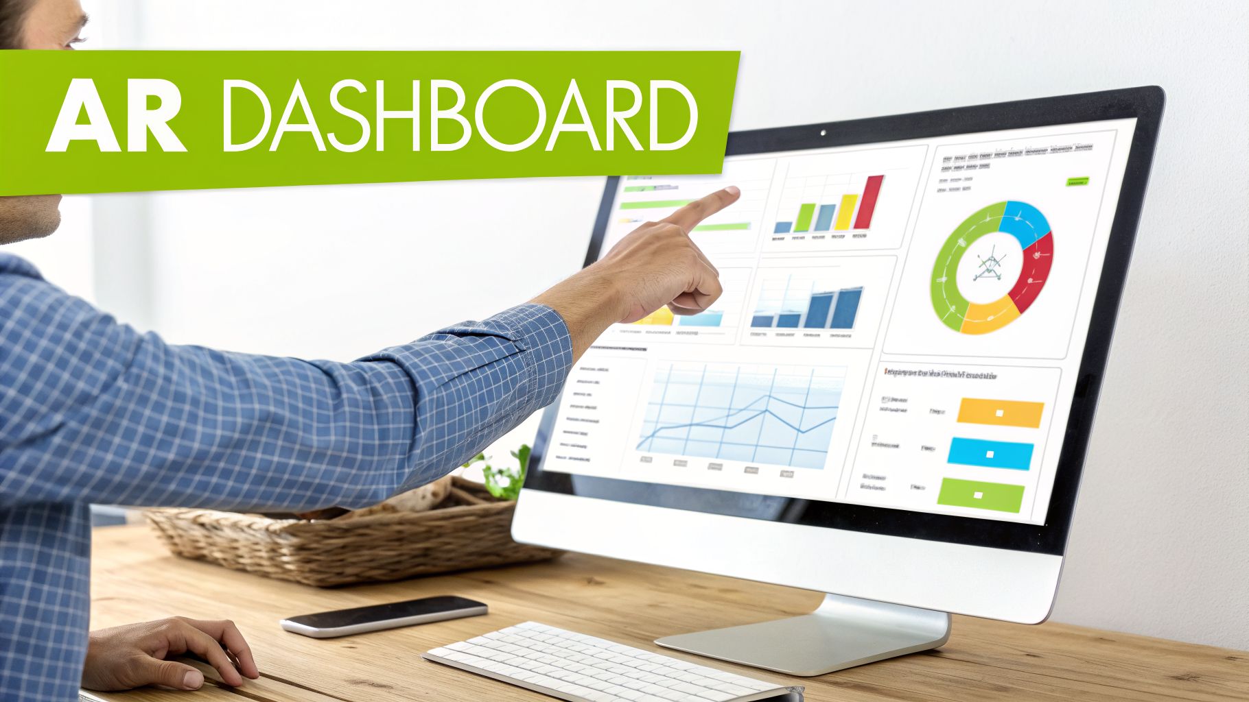 A person points at a computer screen displaying an 