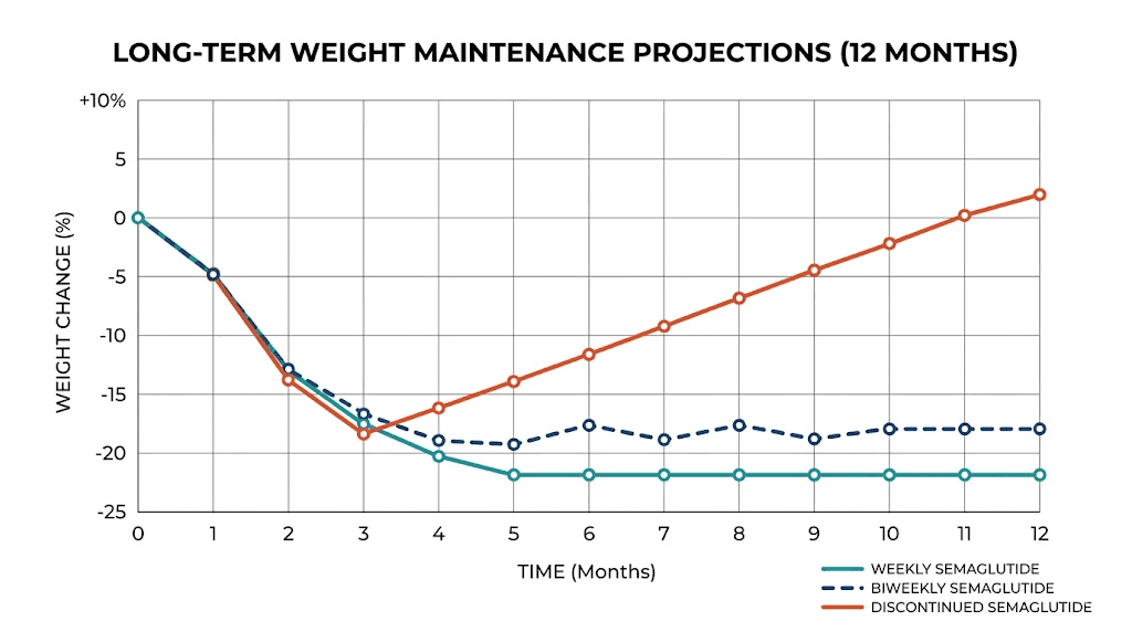 Long-term weight maintenance outcomes semaglutide weekly vs biweekly vs discontinued