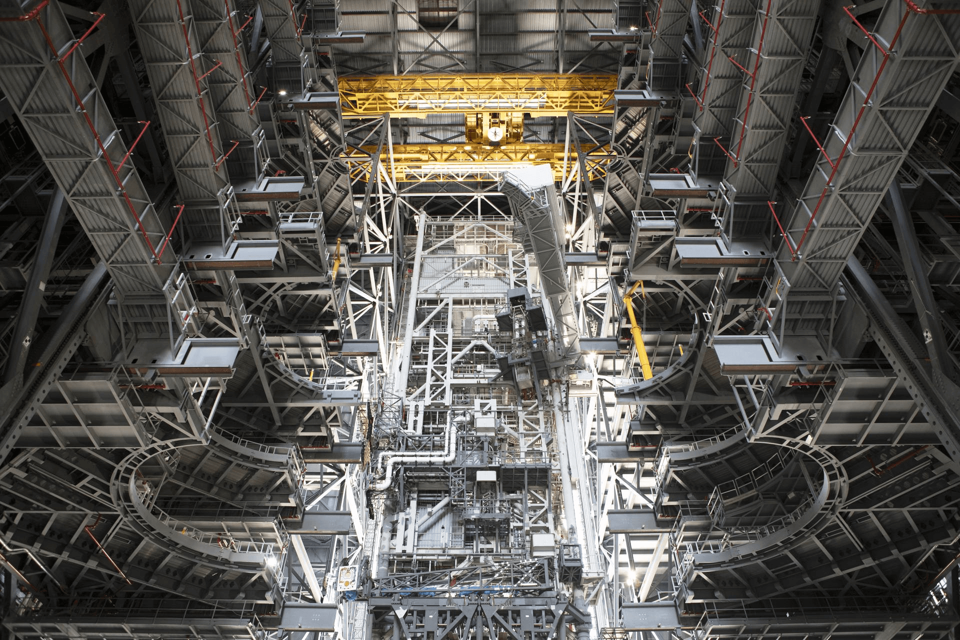 NASA's mobile launcher within High Bay 3 of the Vehicle Assembly Building (VAB) at Kennedy Space Center in Florida. 