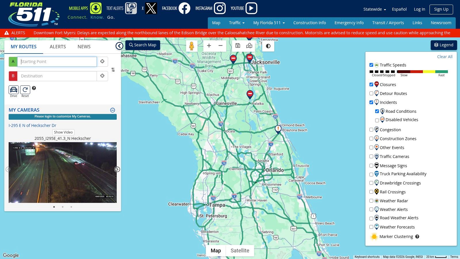 FL511, Florida's official statewide traffic camera and travel info map